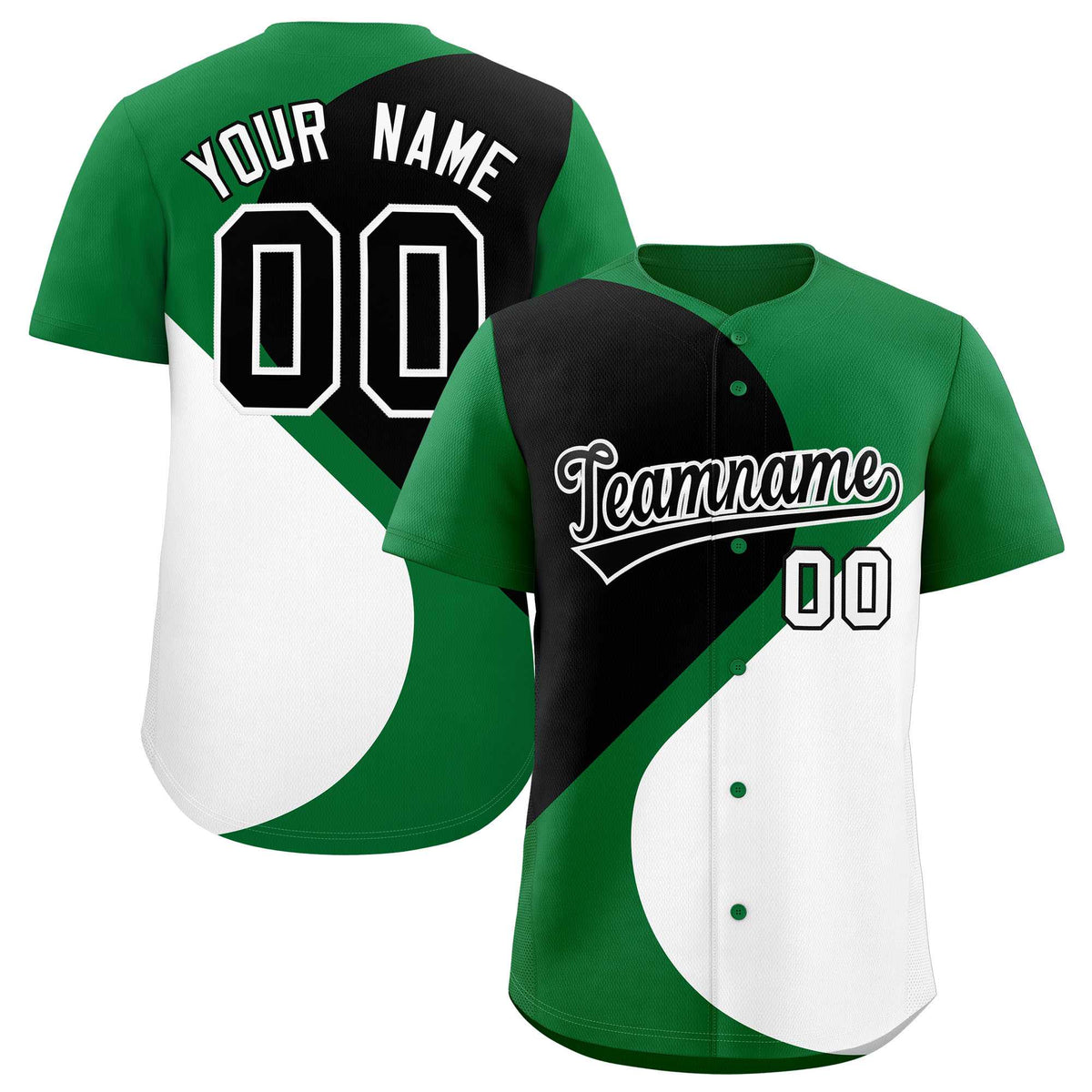 Custom Kelly Green Black-White Color Block Personalized Half Heart Pattern Authentic Baseball Jersey| KXKSHOP