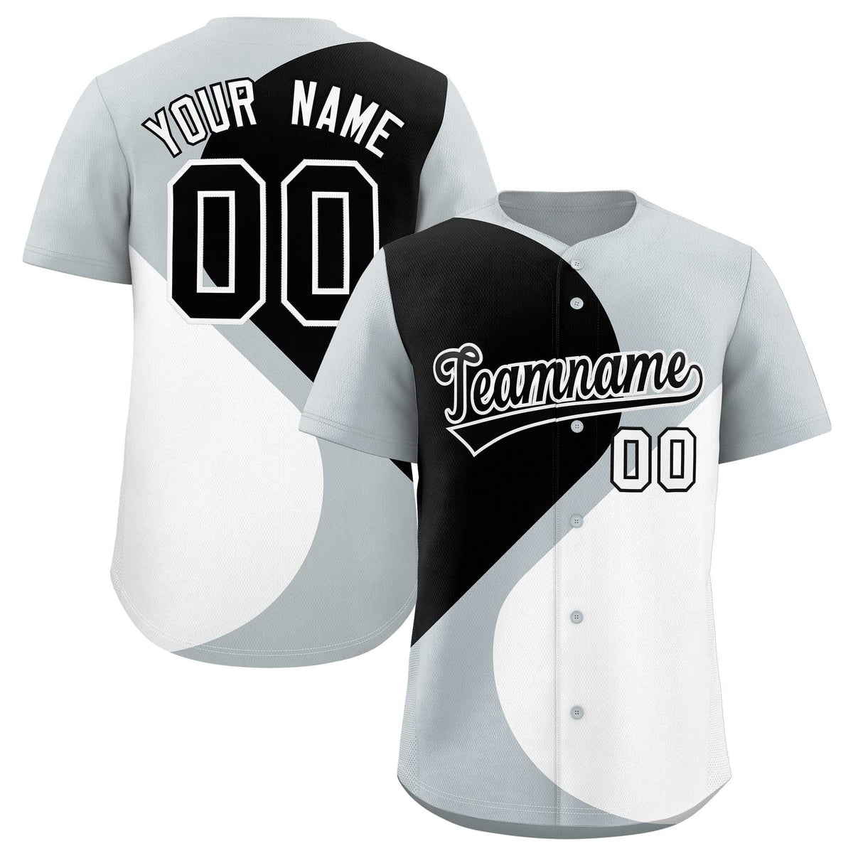 Custom Silver Black-White Color Block Personalized Half Heart Pattern Authentic Baseball Jersey| KXKSHOP