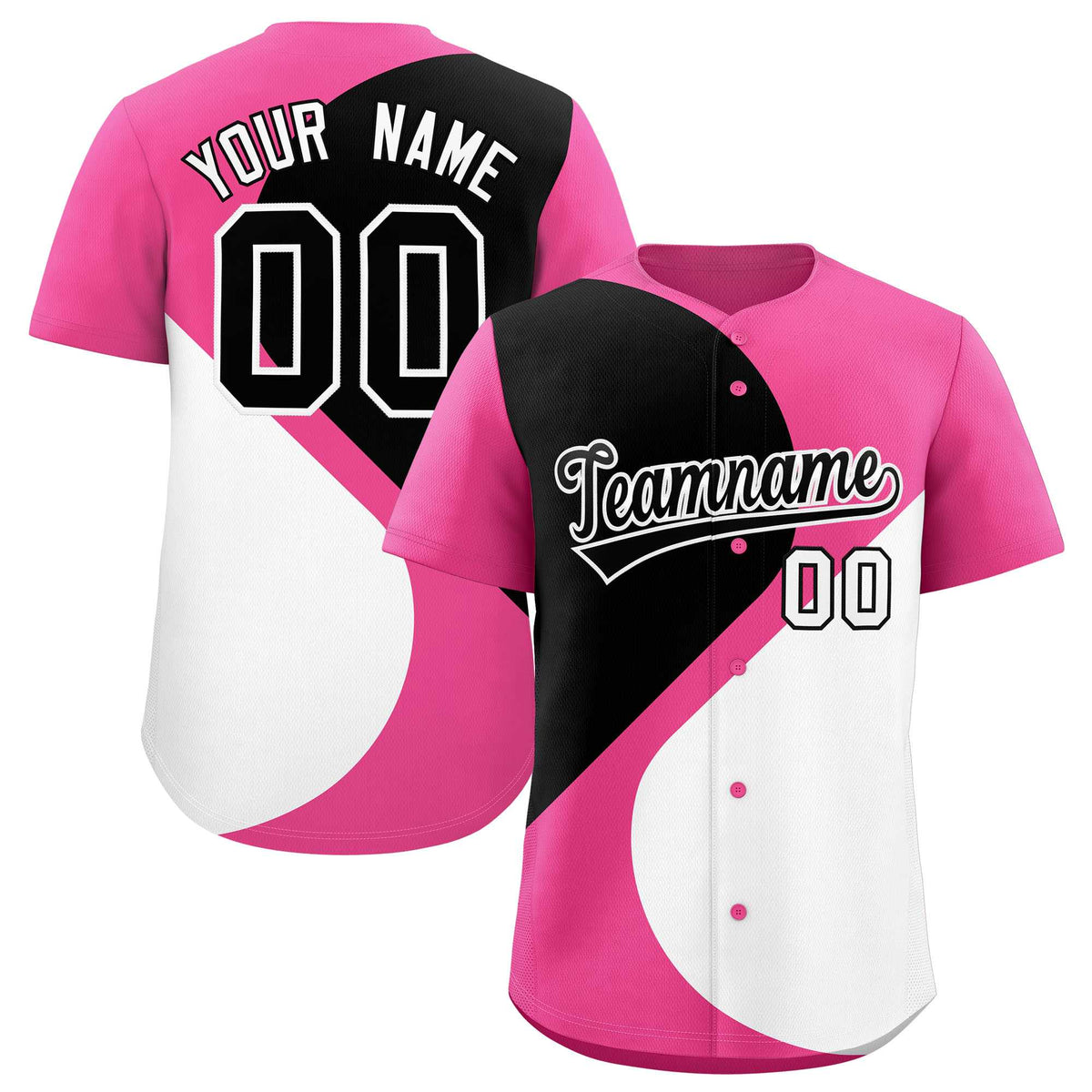 Custom Pink Black-White Color Block Personalized Half Heart Pattern Authentic Baseball Jersey| KXKSHOP