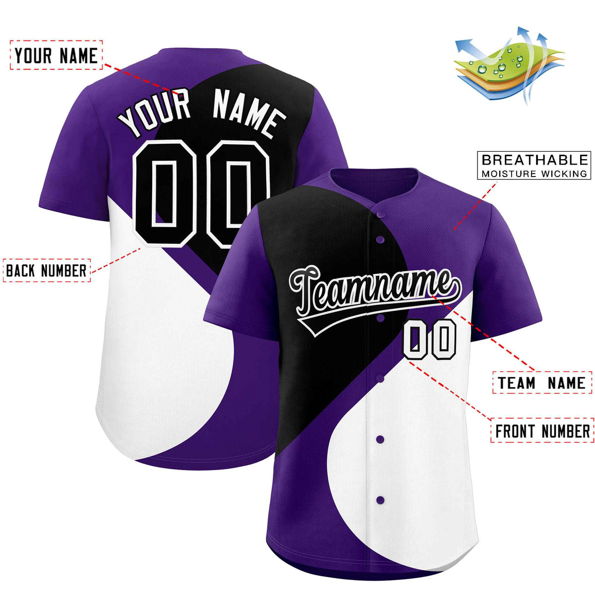 Custom Purple Black-White Color Block Personalized Half Heart Pattern Authentic Baseball Jersey| KXKSHOP