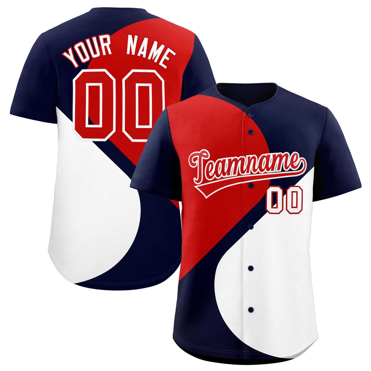 Custom Navy Red-White Color Block Personalized Half Heart Pattern Authentic Baseball Jersey| KXKSHOP