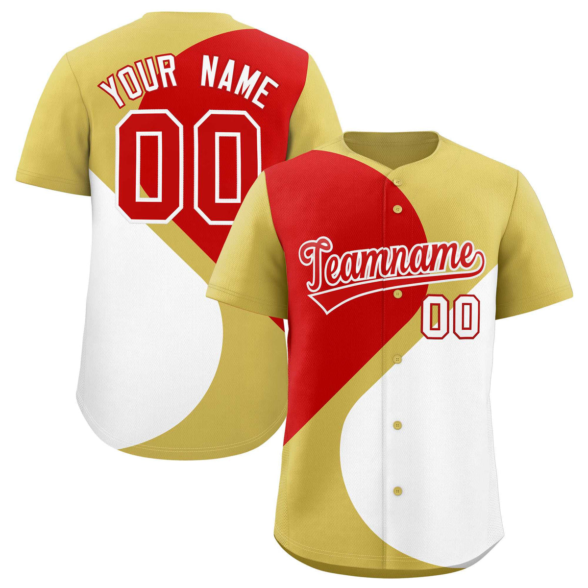 Custom Old Gold Red-White Color Block Personalized Half Heart Pattern Authentic Baseball Jersey| KXKSHOP