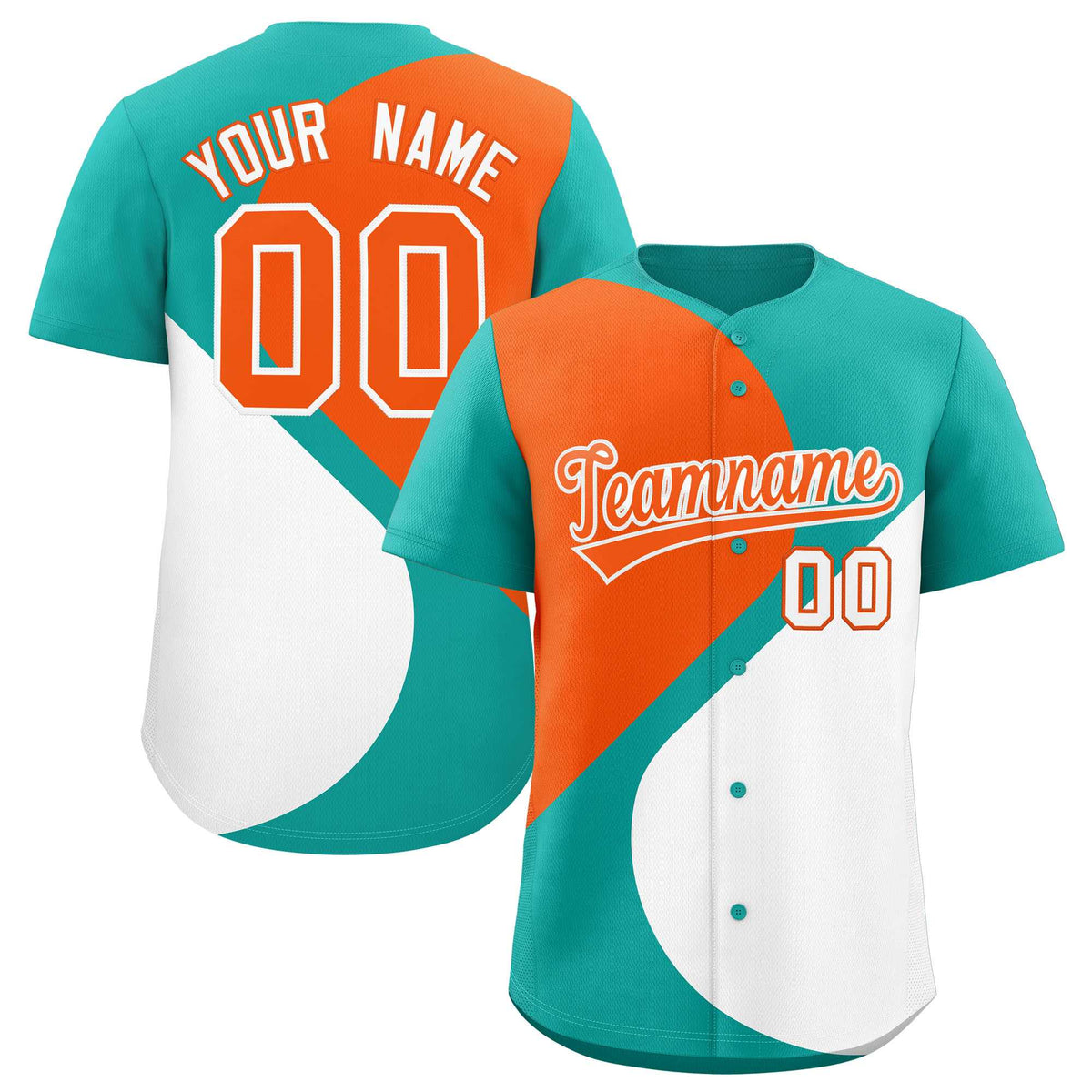 Custom Aqua Orange-White Color Block Personalized Half Heart Pattern Authentic Baseball Jersey| KXKSHOP