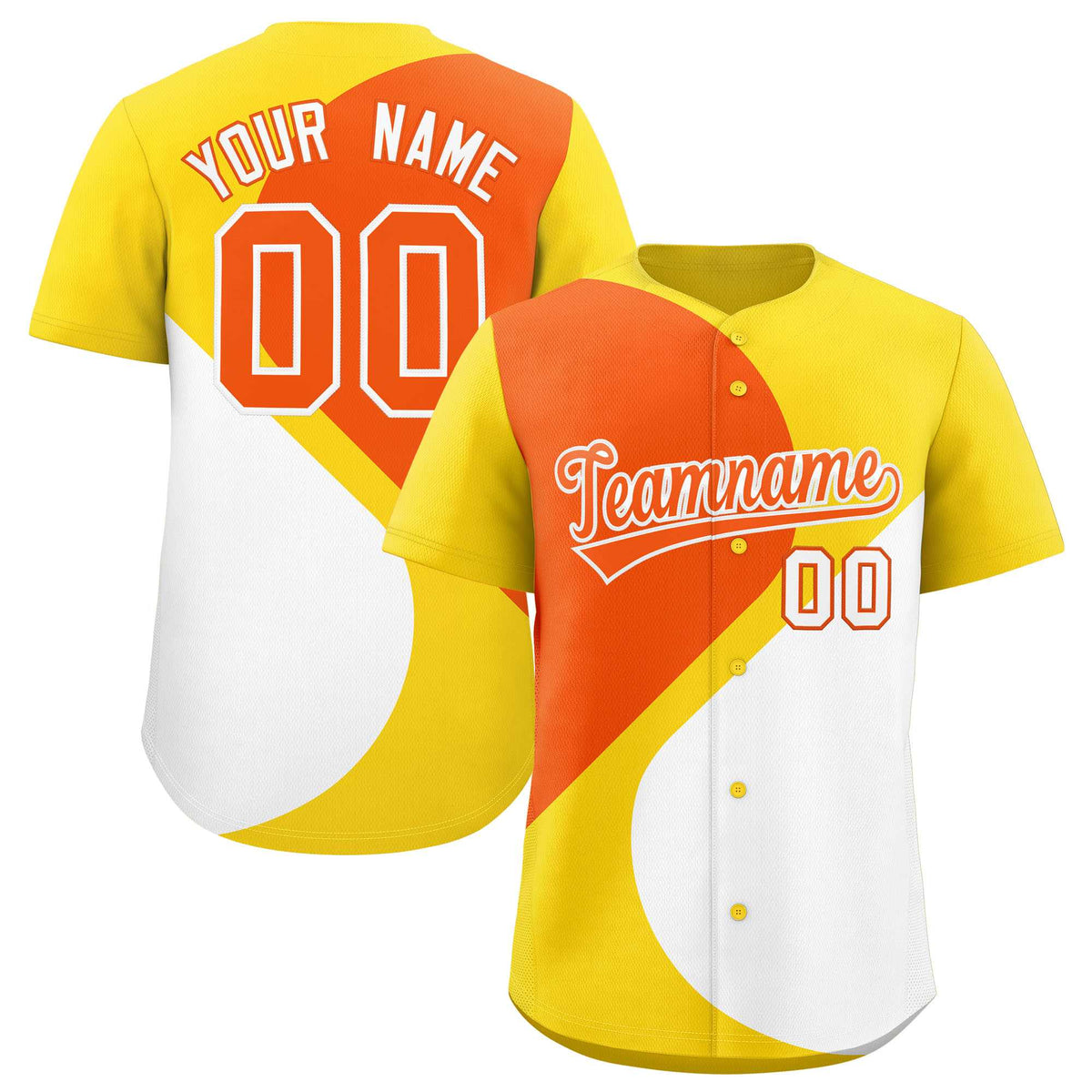 Custom Gold Orange-White Color Block Personalized Half Heart Pattern Authentic Baseball Jersey| KXKSHOP