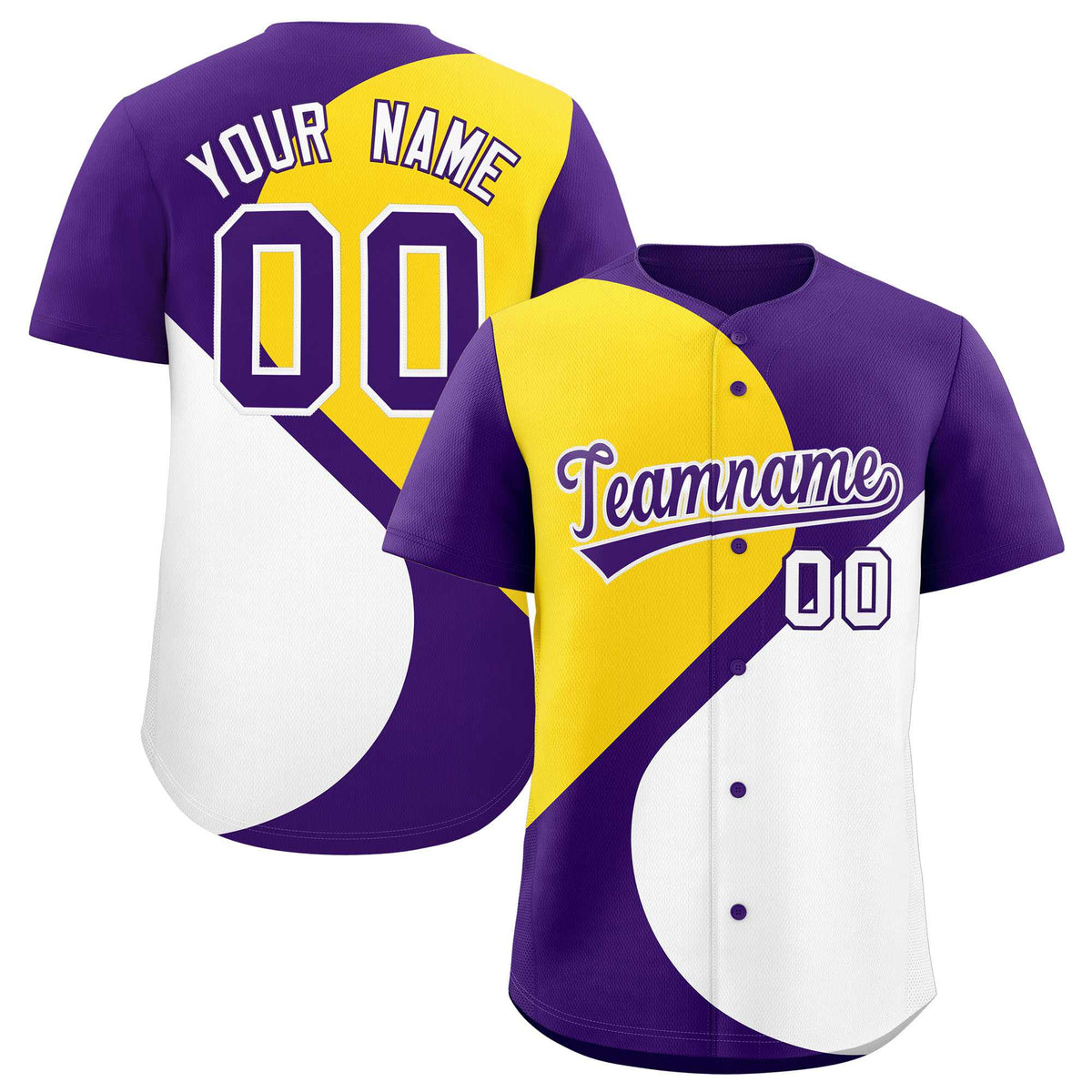 Custom Purple Gold-White Color Block Personalized Half Heart Pattern Authentic Baseball Jersey| KXKSHOP