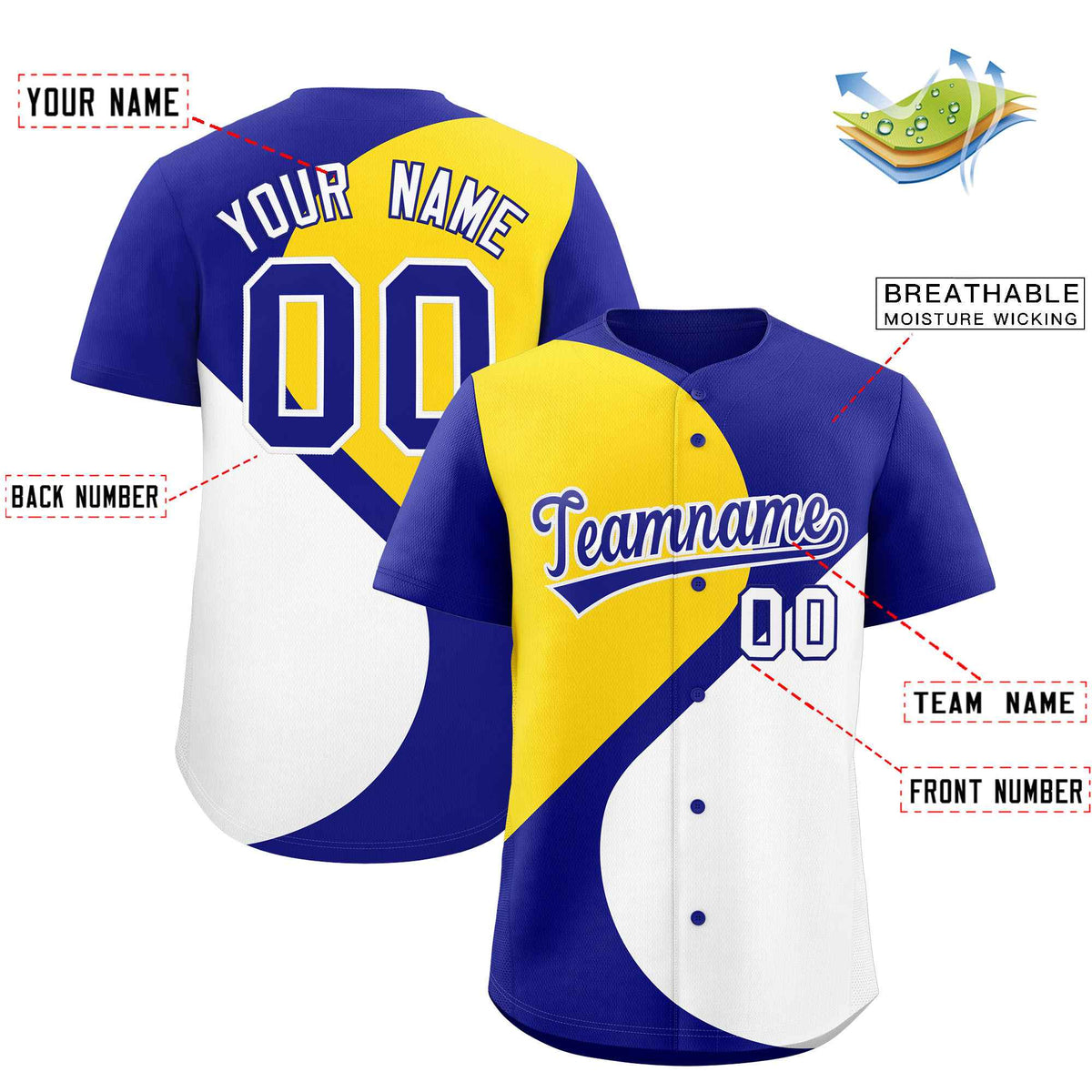 Custom Royal Gold-White Color Block Personalized Half Heart Pattern Authentic Baseball Jersey| KXKSHOP