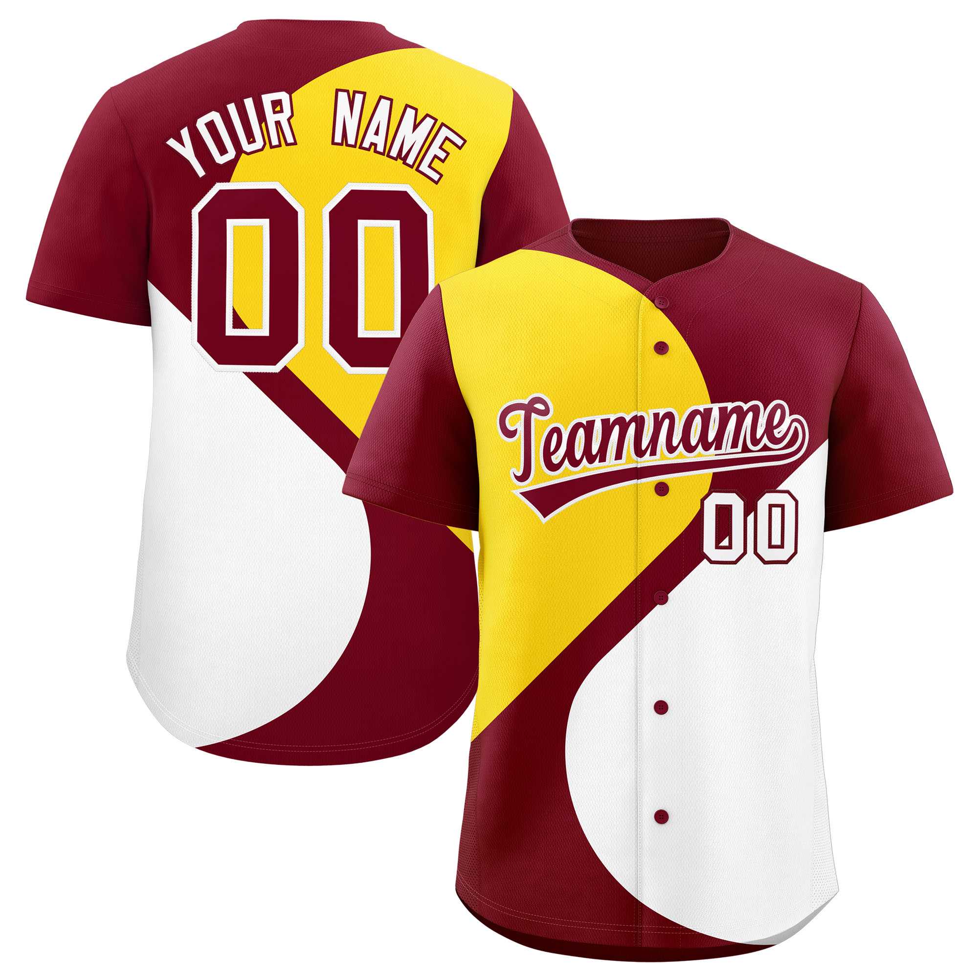 Custom Crimson Gold-White Color Block Personalized Half Heart Pattern Authentic Baseball Jersey| KXKSHOP
