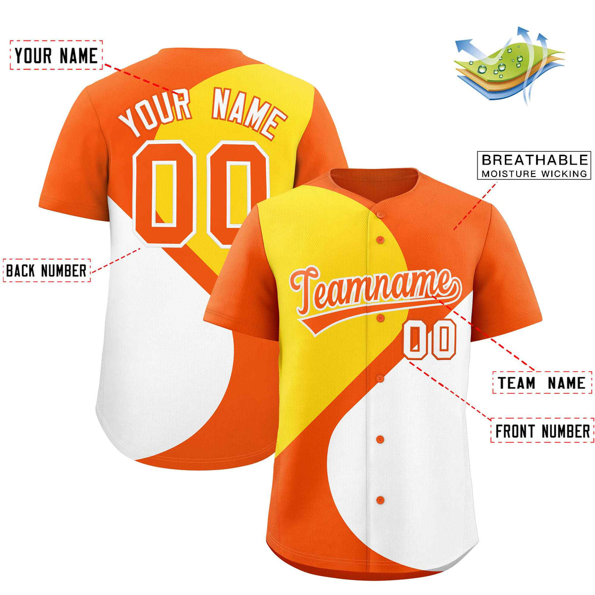Custom Orange Gold-White Color Block Personalized Half Heart Pattern Authentic Baseball Jersey| KXKSHOP