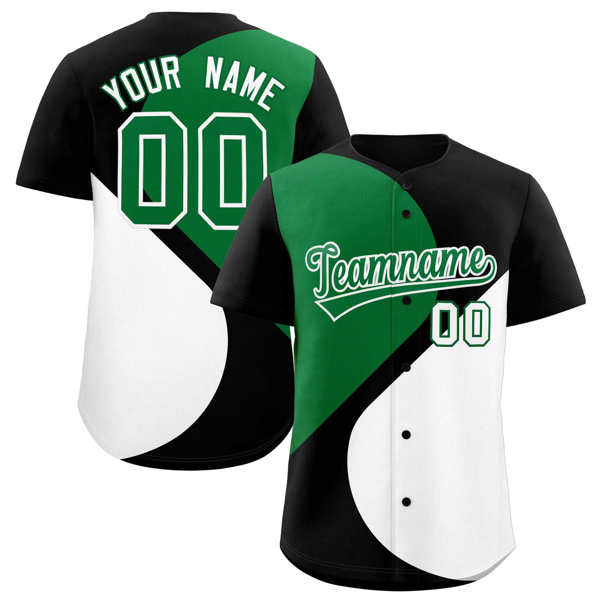 Custom Black Kelly Green-White Color Block Personalized Half Heart Pattern Authentic Baseball Jersey| KXKSHOP