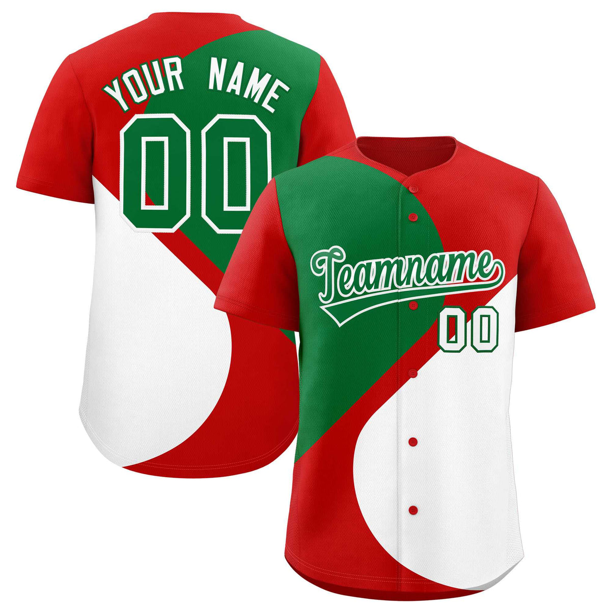 Custom Red Kelly Green-White Color Block Personalized Half Heart Pattern Authentic Baseball Jersey| KXKSHOP
