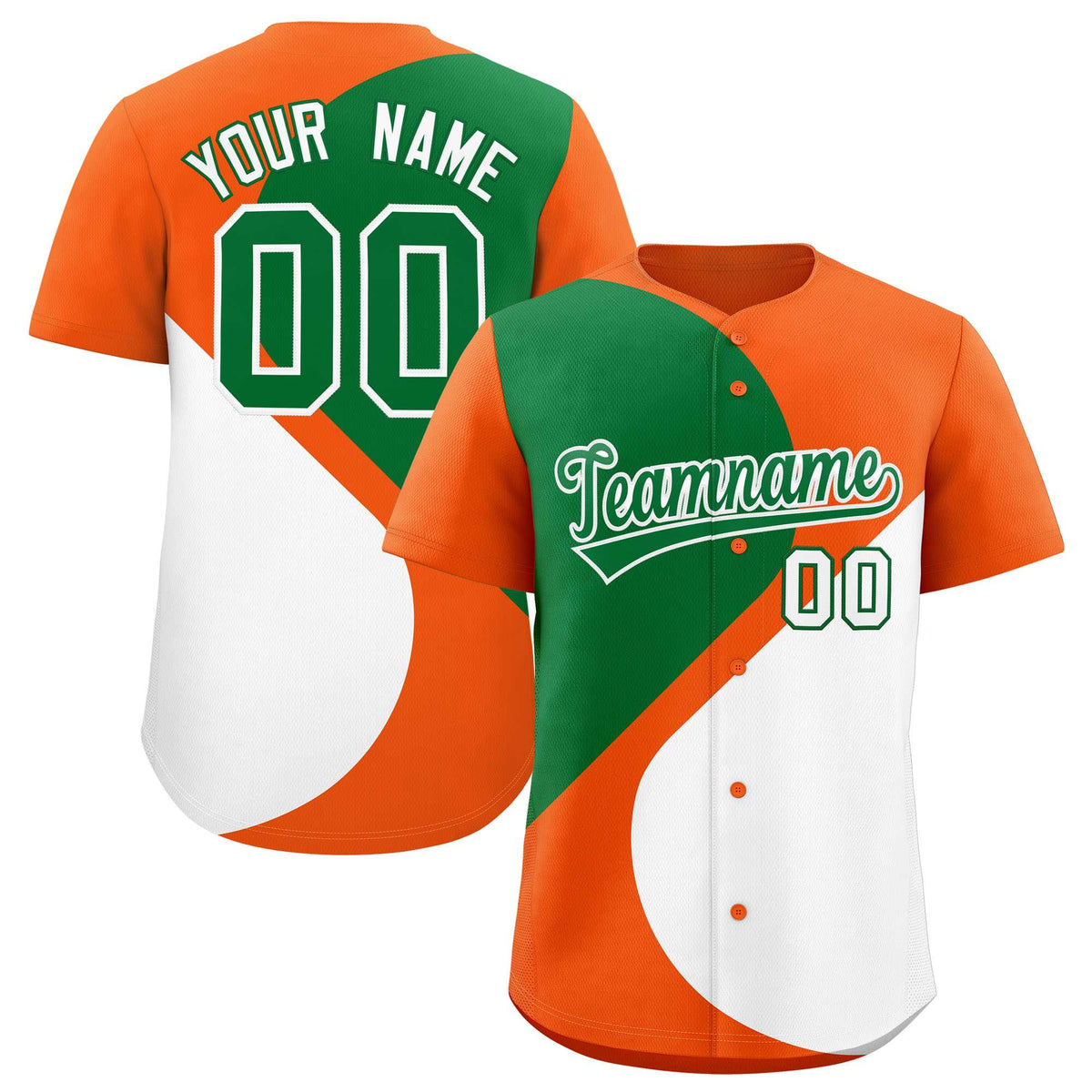 Custom Orange Kelly Green-White Color Block Personalized Half Heart Pattern Authentic Baseball Jersey| KXKSHOP