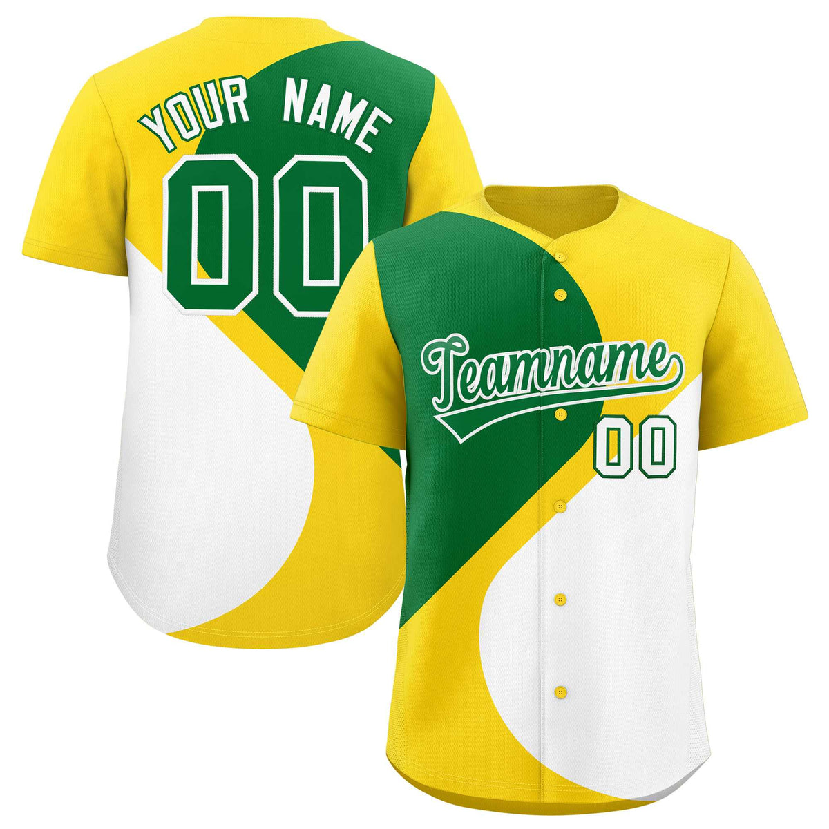 Custom Gold Kelly Green-White Color Block Personalized Half Heart Pattern Authentic Baseball Jersey| KXKSHOP