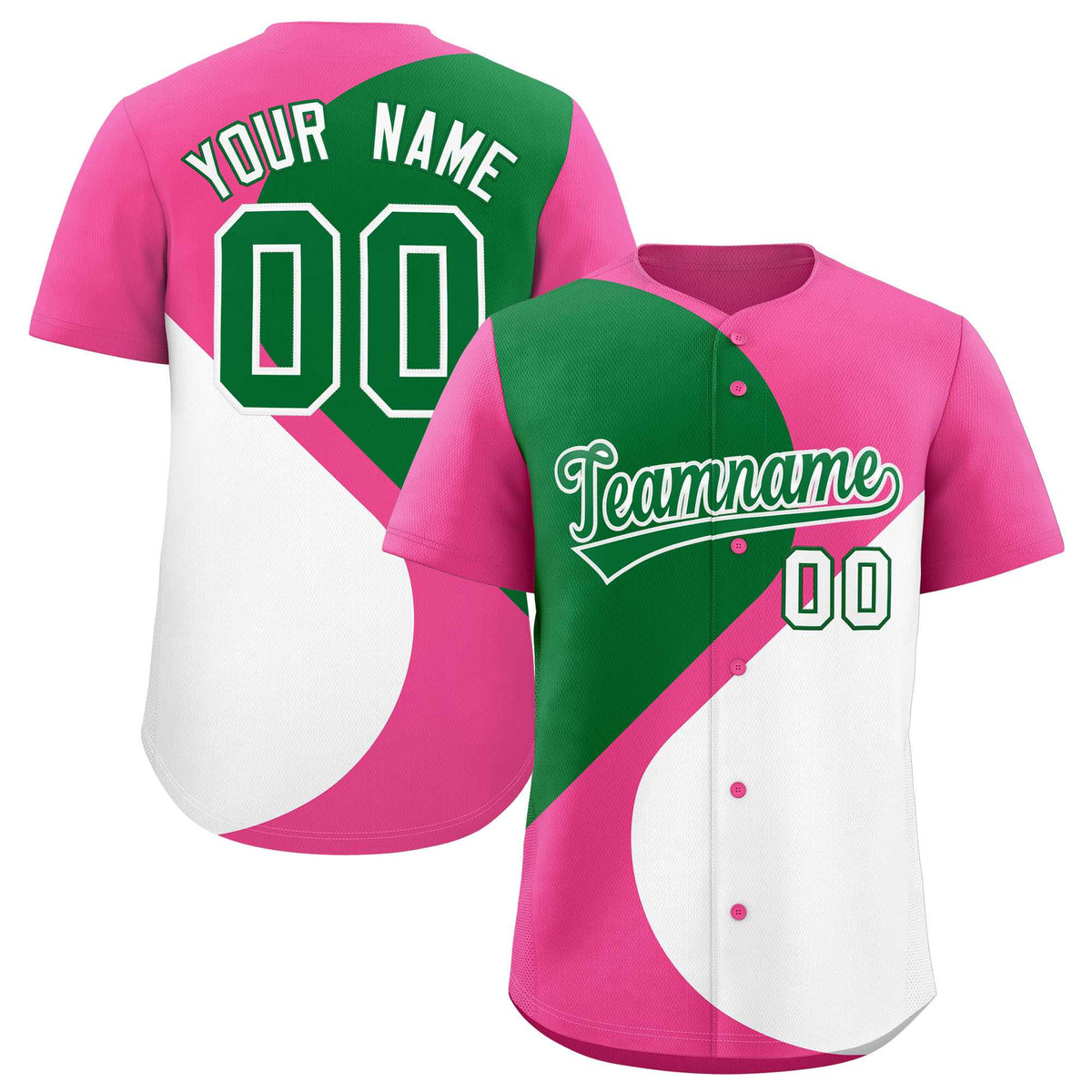 Custom Pink Kelly Green-White Color Block Personalized Half Heart Pattern Authentic Baseball Jersey| KXKSHOP