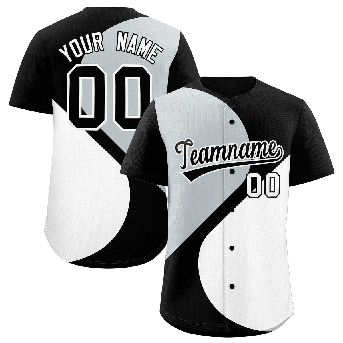 Custom Black Silver-White Color Block Personalized Half Heart Pattern Authentic Baseball Jersey| KXKSHOP