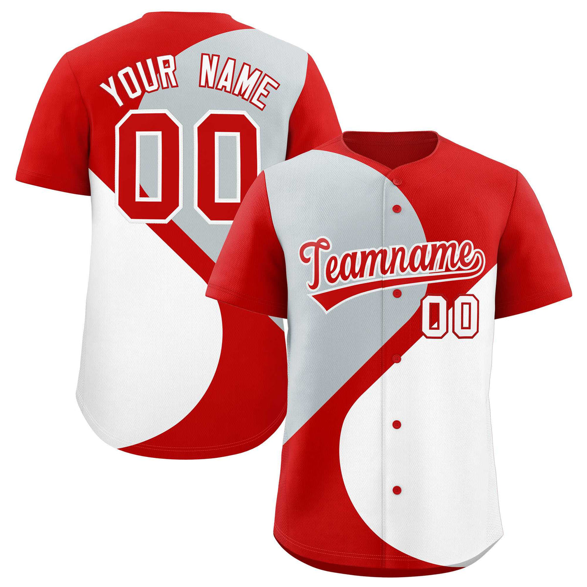 Custom Red Silver-White Color Block Personalized Half Heart Pattern Authentic Baseball Jersey| KXKSHOP
