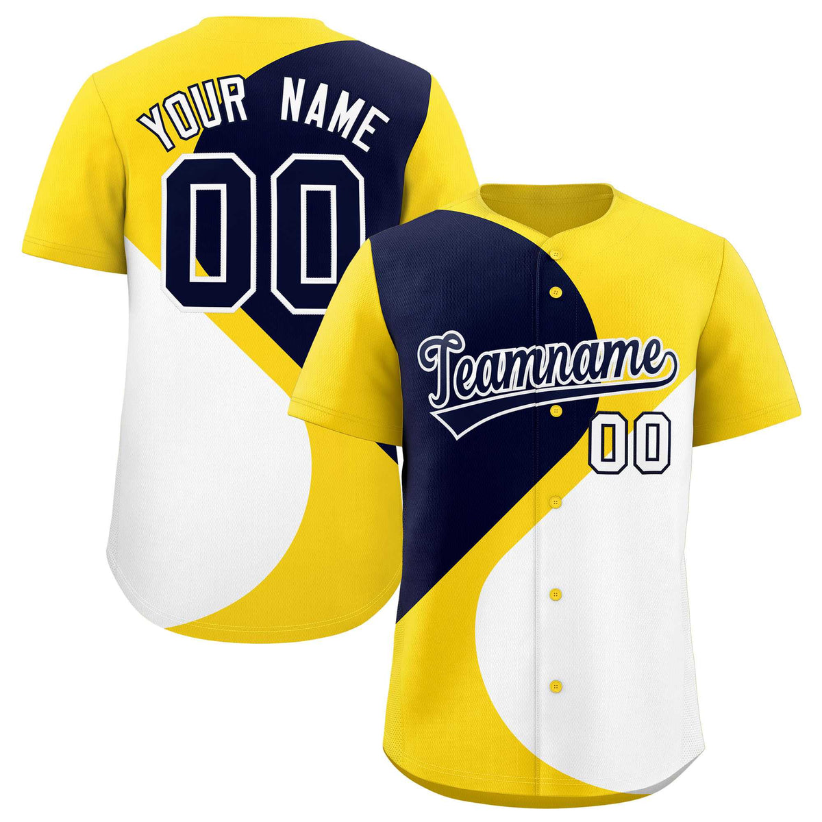 Custom Gold Navy-White Color Block Personalized Half Heart Pattern Authentic Baseball Jersey| KXKSHOP