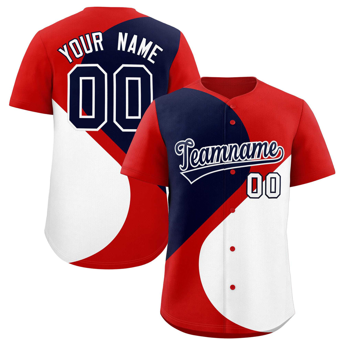 Custom Red Navy-White Color Block Personalized Half Heart Pattern Authentic Baseball Jersey| KXKSHOP