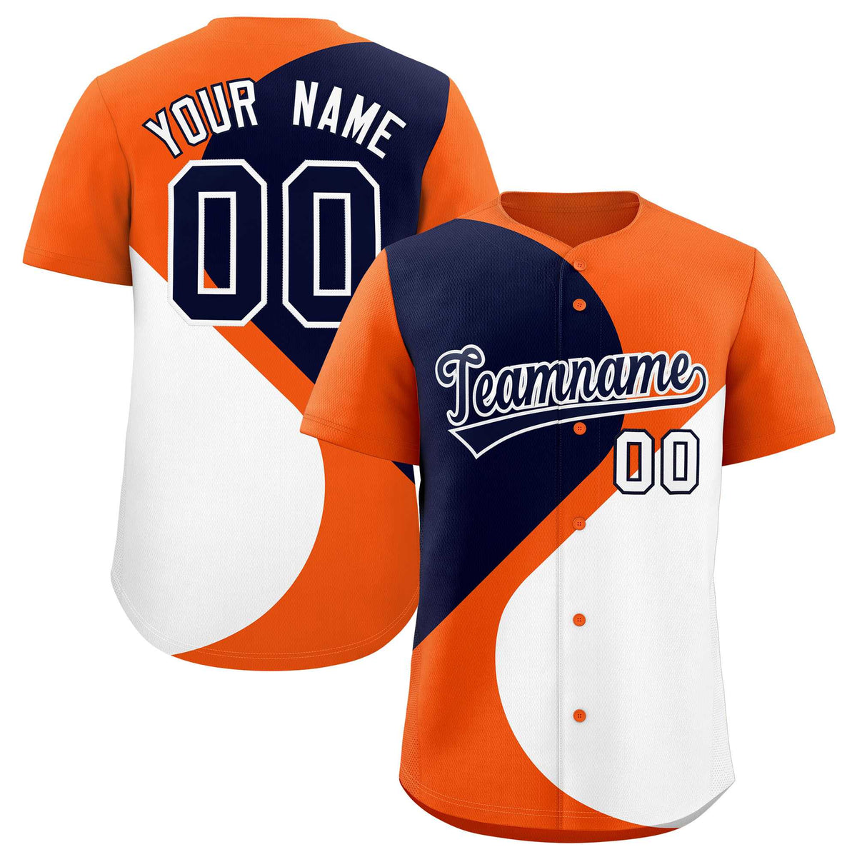 Custom Orange Navy-White Color Block Personalized Half Heart Pattern Authentic Baseball Jersey| KXKSHOP