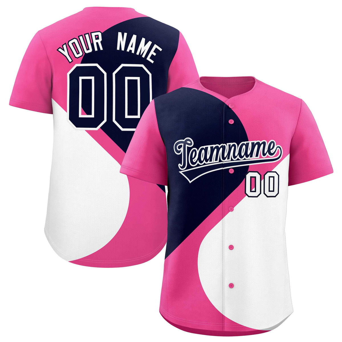 Custom Pink Navy-White Color Block Personalized Half Heart Pattern Authentic Baseball Jersey| KXKSHOP