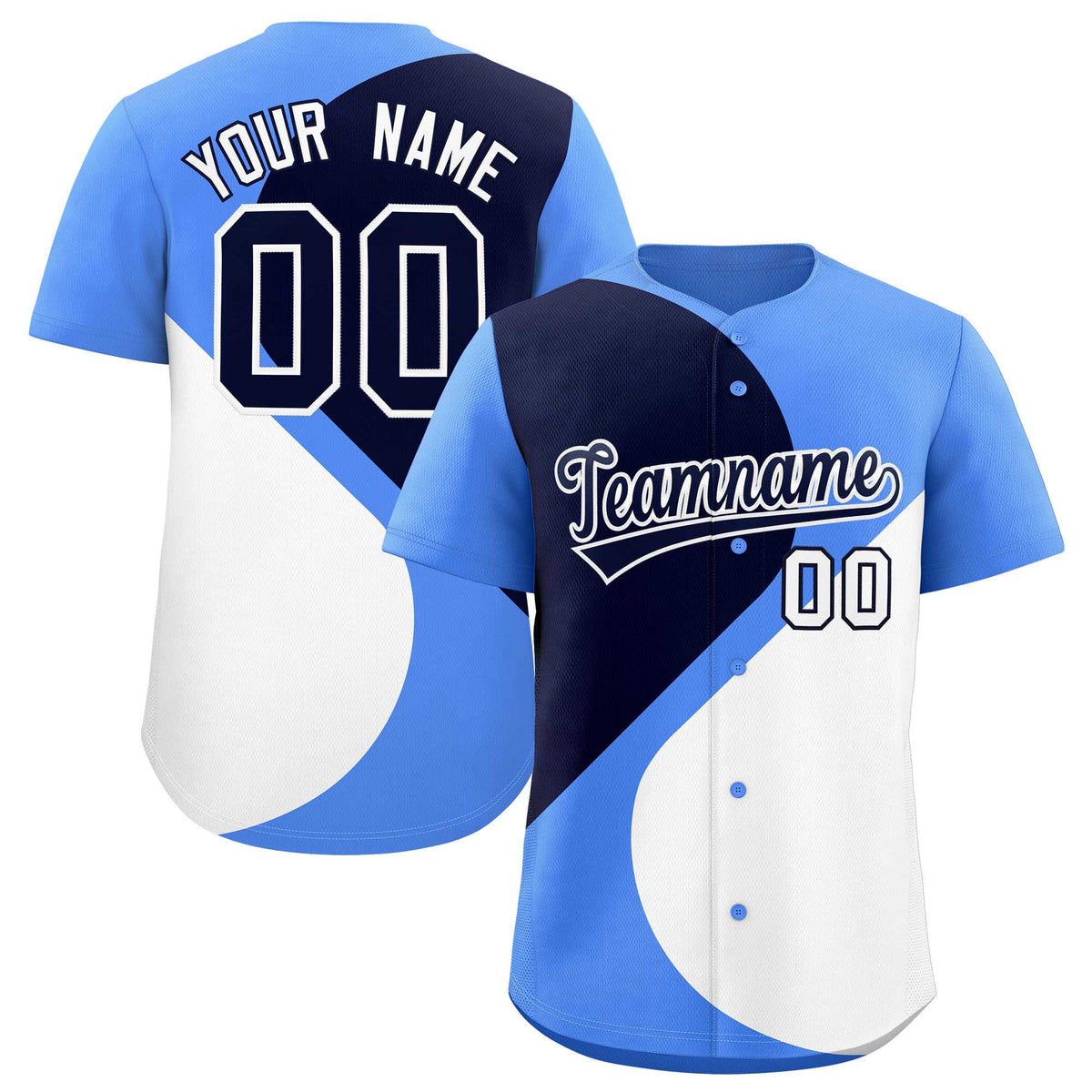 Custom Powder Blue Navy-White Color Block Personalized Half Heart Pattern Authentic Baseball Jersey| KXKSHOP