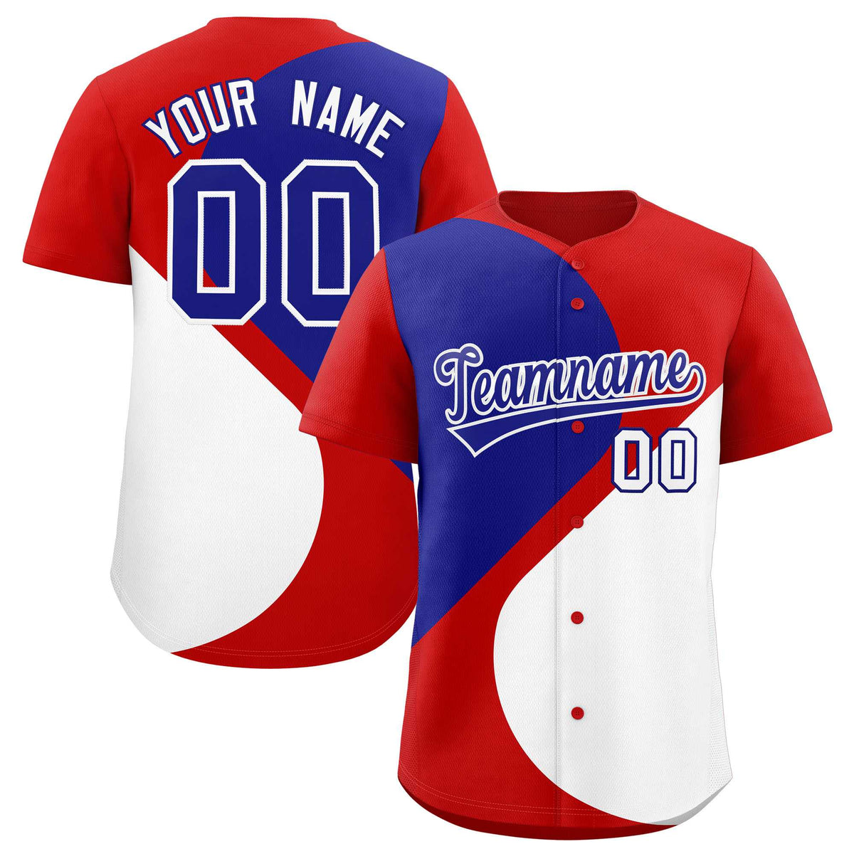 Custom Red Royal-White Color Block Personalized Half Heart Pattern Authentic Baseball Jersey| KXKSHOP