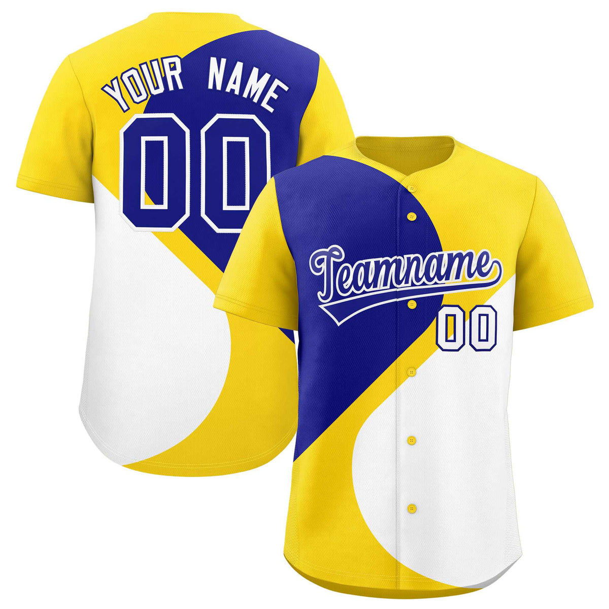 Custom Gold Royal-White Color Block Personalized Half Heart Pattern Authentic Baseball Jersey| KXKSHOP