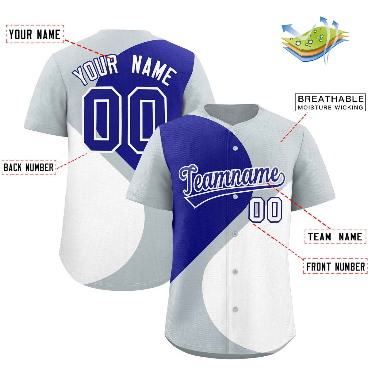 Custom Silver Royal-White Color Block Personalized Half Heart Pattern Authentic Baseball Jersey| KXKSHOP