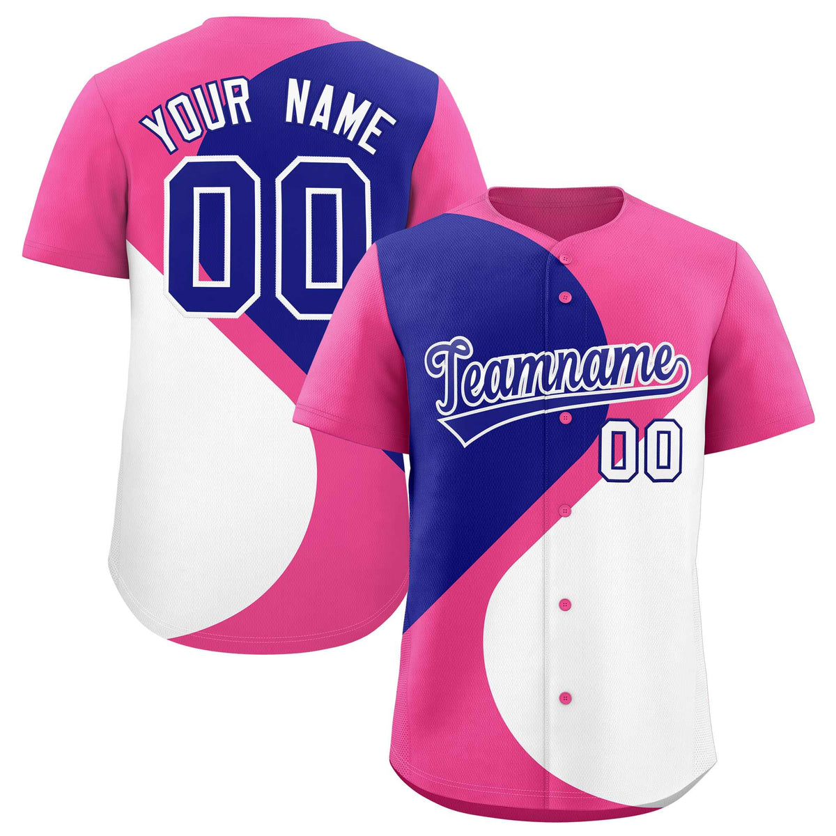 Custom Pink Royal-White Color Block Personalized Half Heart Pattern Authentic Baseball Jersey| KXKSHOP