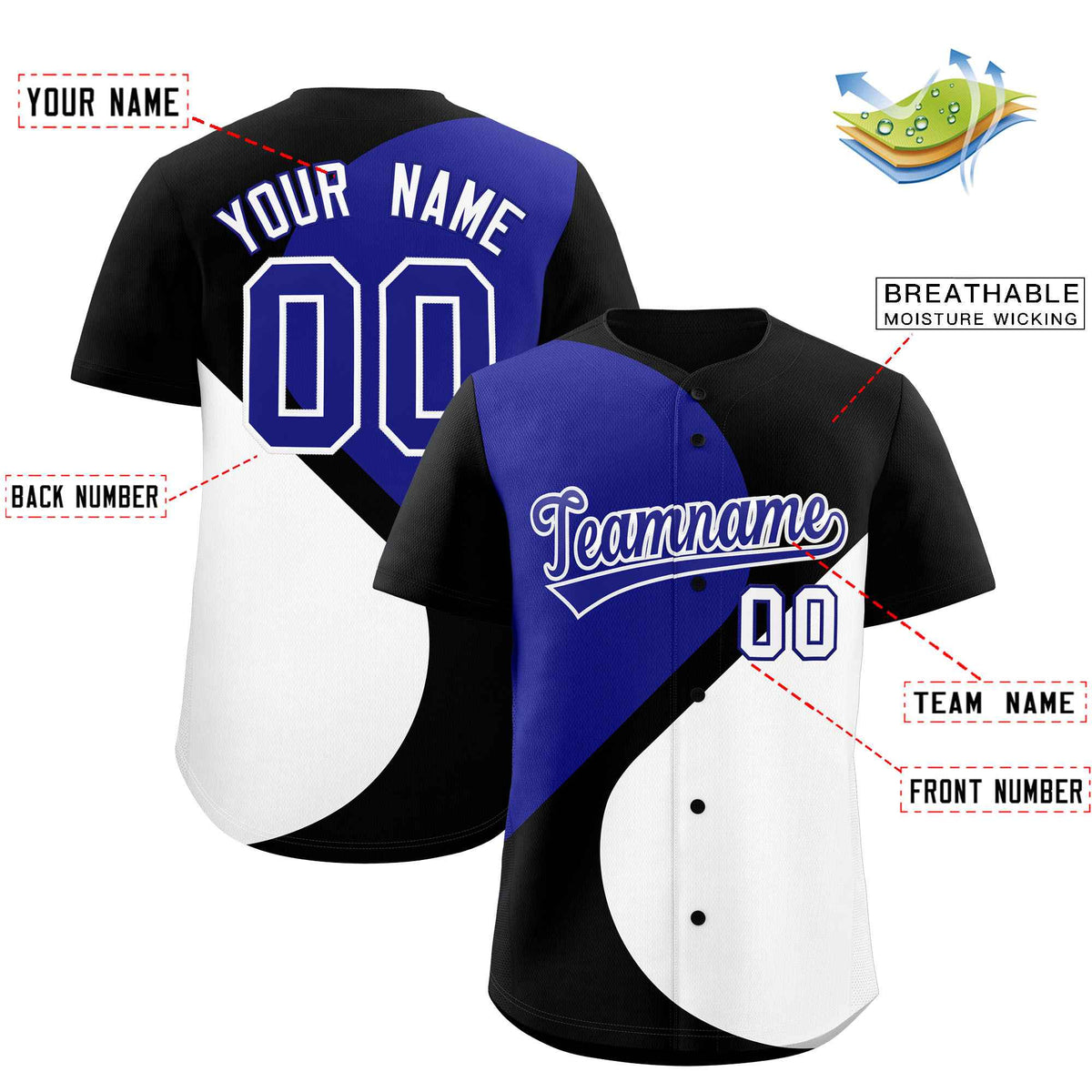 Custom Black Royal-White Color Block Personalized Half Heart Pattern Authentic Baseball Jersey| KXKSHOP
