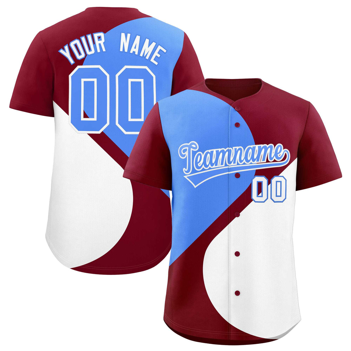 Custom Crimson Powder Blue-White Color Block Personalized Half Heart Pattern Authentic Baseball Jersey| KXKSHOP