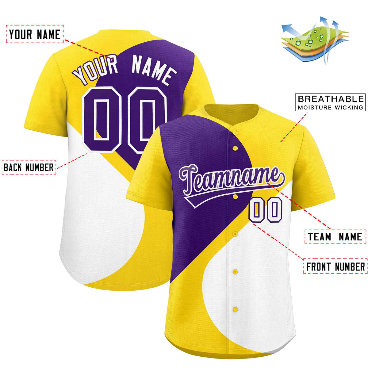 Custom Gold Purple-White Color Block Personalized Half Heart Pattern Authentic Baseball Jersey| KXKSHOP