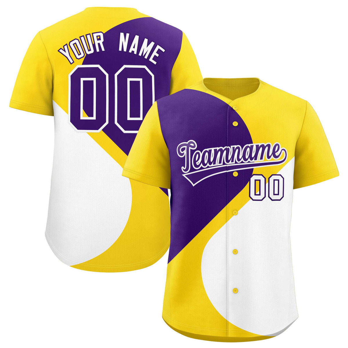 Custom Gold Purple-White Color Block Personalized Half Heart Pattern Authentic Baseball Jersey| KXKSHOP