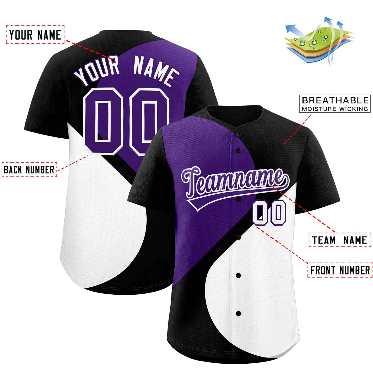 Custom Black Purple-White Color Block Personalized Half Heart Pattern Authentic Baseball Jersey| KXKSHOP