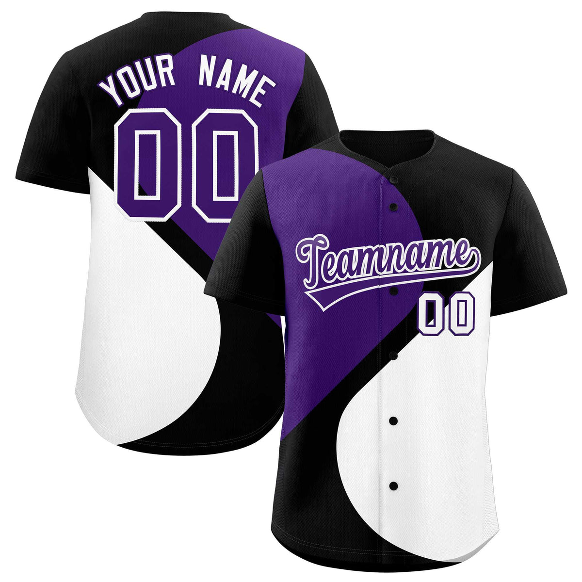 Custom Black Purple-White Color Block Personalized Half Heart Pattern Authentic Baseball Jersey| KXKSHOP