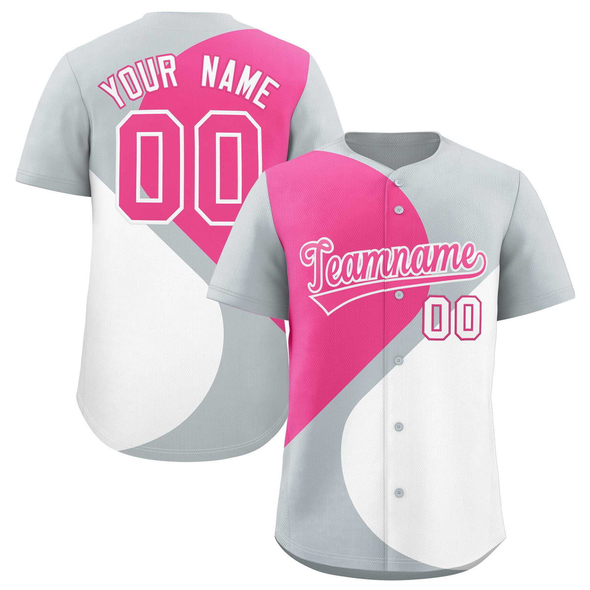 Custom Silver Pink-White Color Block Personalized Half Heart Pattern Authentic Baseball Jersey| KXKSHOP