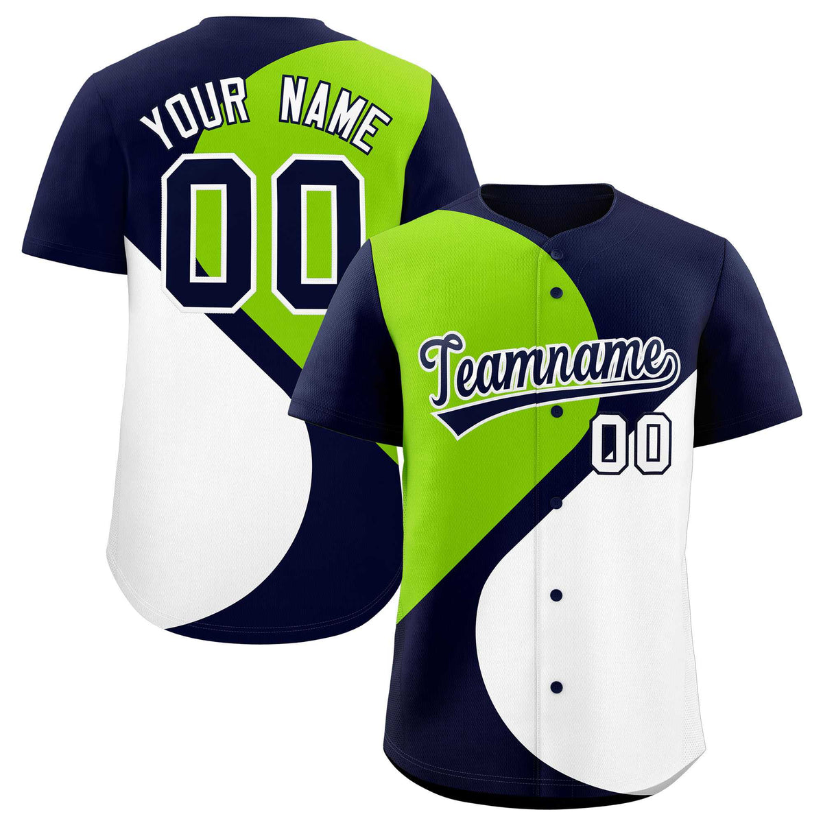 Custom Navy Neon Green-White Color Block Personalized Half Heart Pattern Authentic Baseball Jersey| KXKSHOP