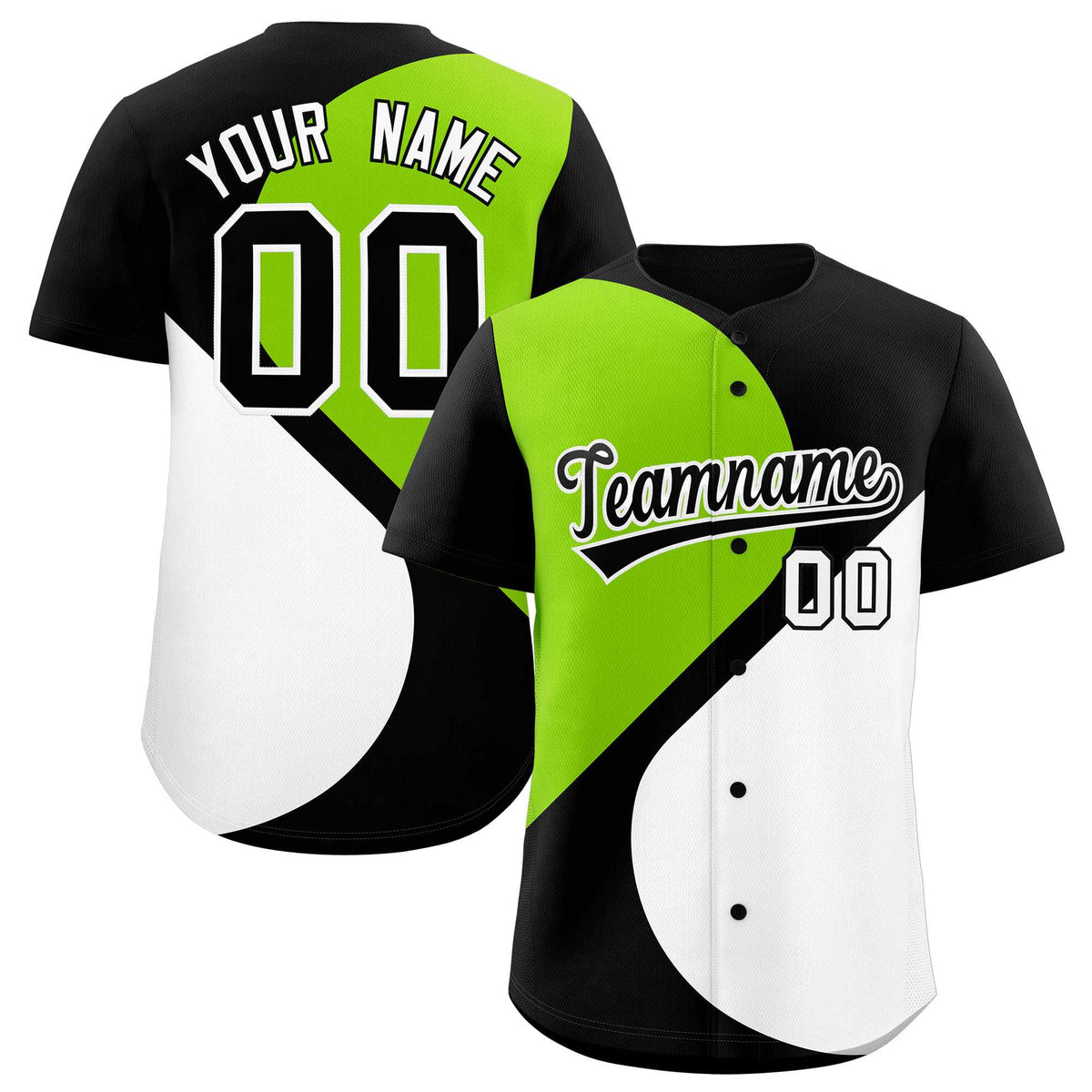 Custom Black Neon Green-White Color Block Personalized Half Heart Pattern Authentic Baseball Jersey| KXKSHOP