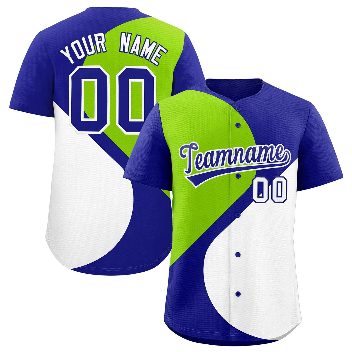 Custom Royal Neon Green-White Color Block Personalized Half Heart Pattern Authentic Baseball Jersey| KXKSHOP