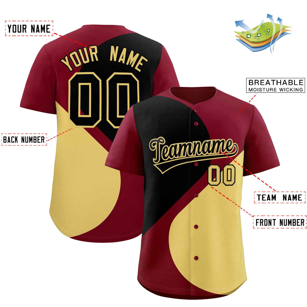 Custom Crimson Black-Khaki Color Block Personalized Half Heart Pattern Authentic Baseball Jersey| KXKSHOP