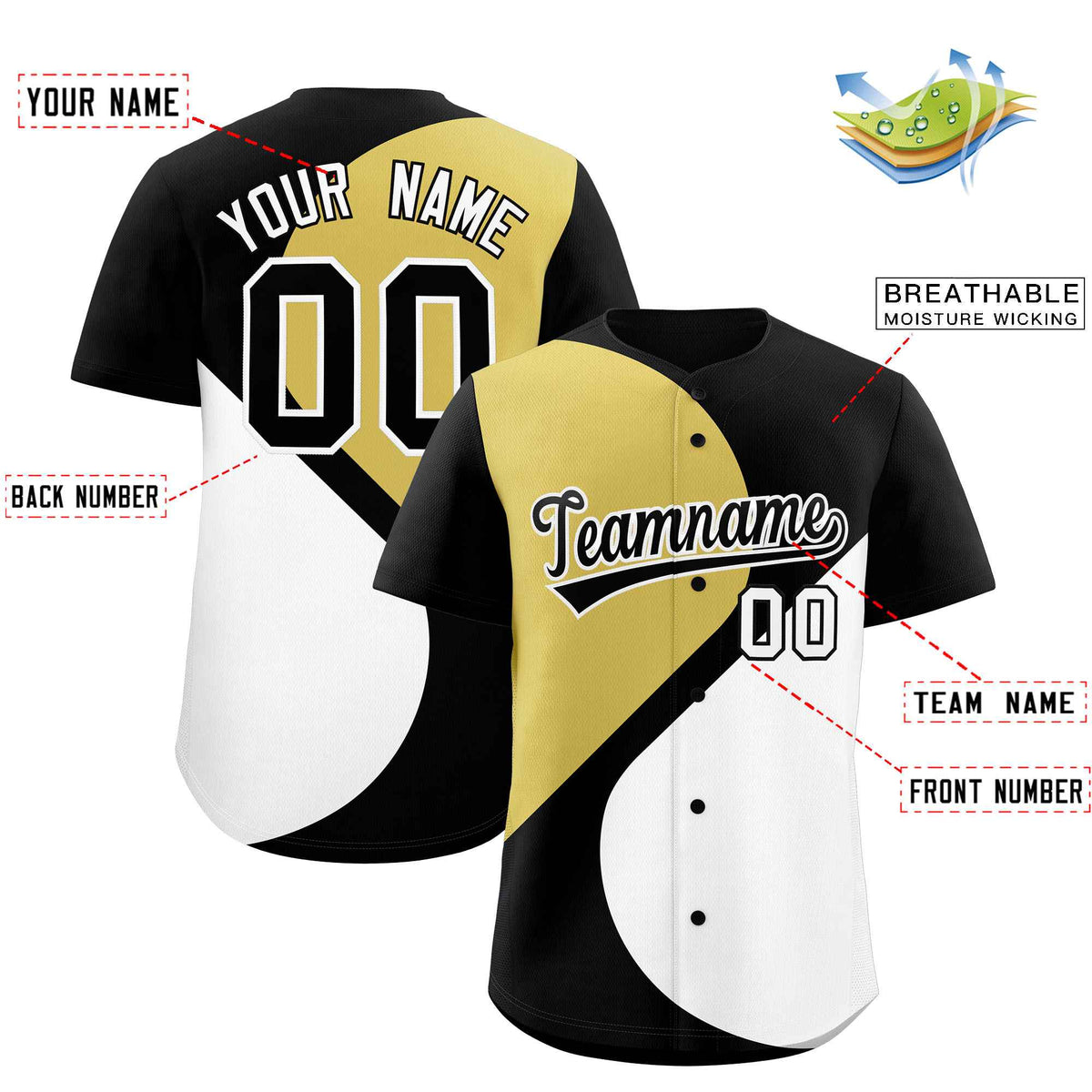 Custom Black Old Gold-White Color Block Personalized Half Heart Pattern Authentic Baseball Jersey| KXKSHOP