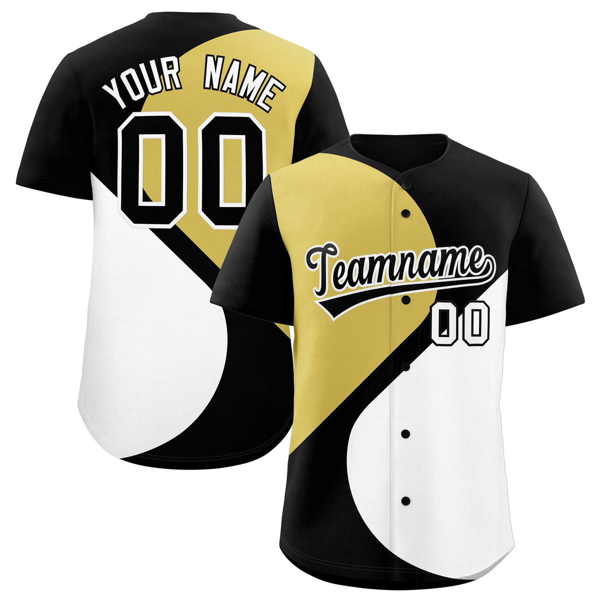 Custom Black Old Gold-White Color Block Personalized Half Heart Pattern Authentic Baseball Jersey| KXKSHOP