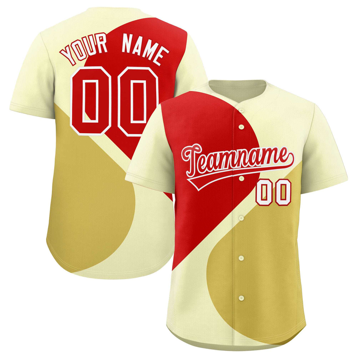 Custom Cream Red-Old Gold Color Block Personalized Half Heart Pattern Authentic Baseball Jersey| KXKSHOP