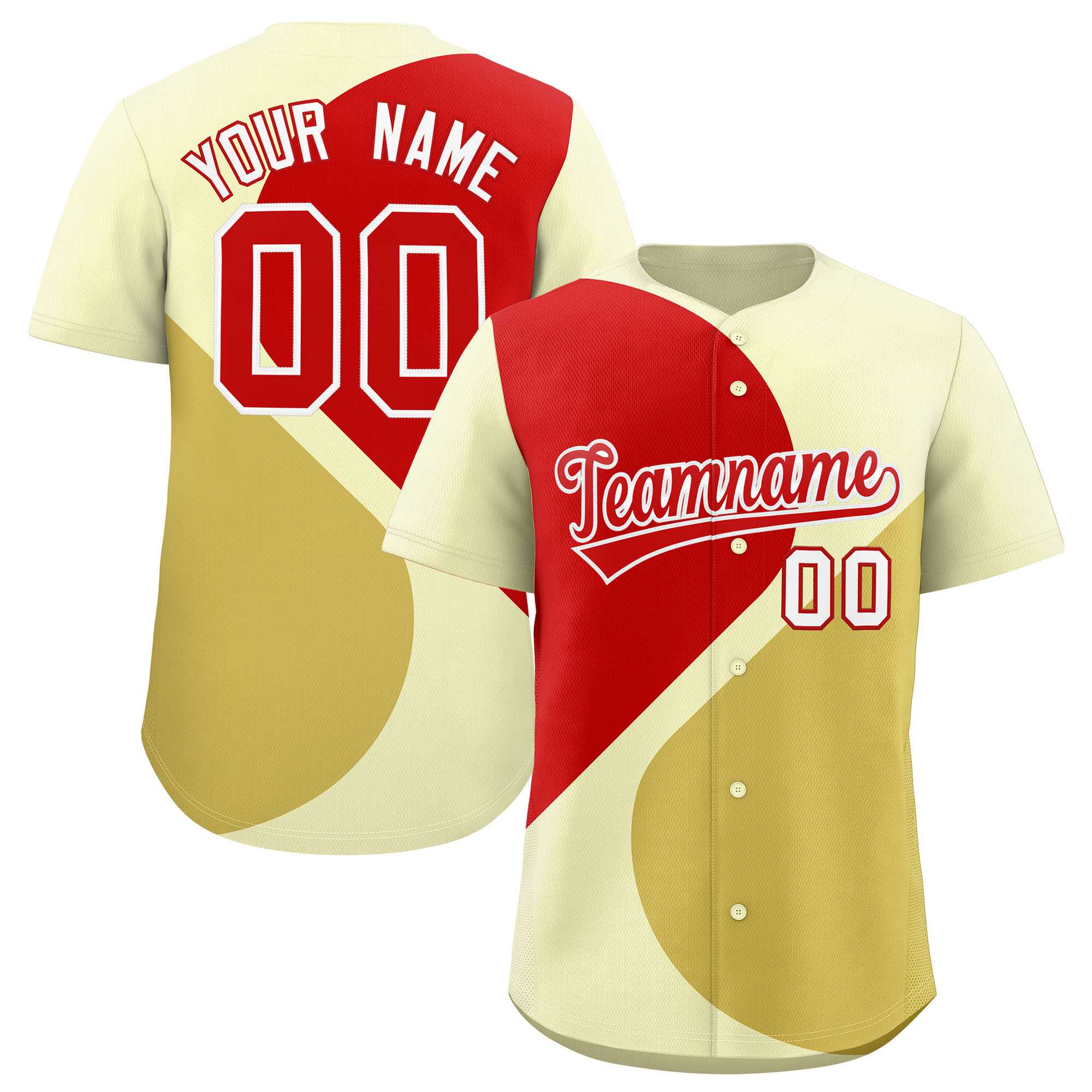 Custom Cream Red-Old Gold Color Block Personalized Half Heart Pattern Authentic Baseball Jersey| KXKSHOP