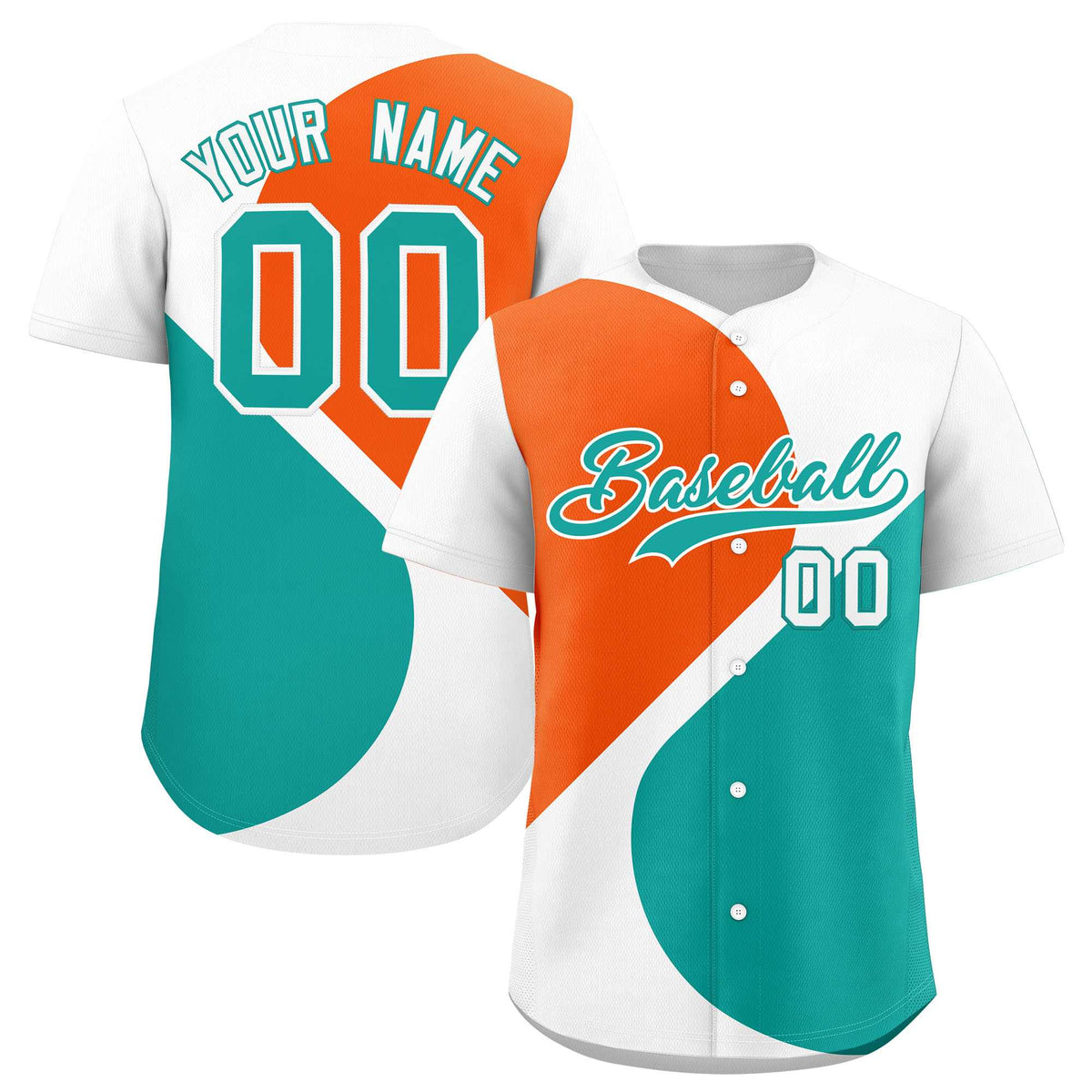 Custom White Orange-Aqua Color Block Personalized Half Heart Pattern Authentic Baseball Jersey| KXKSHOP