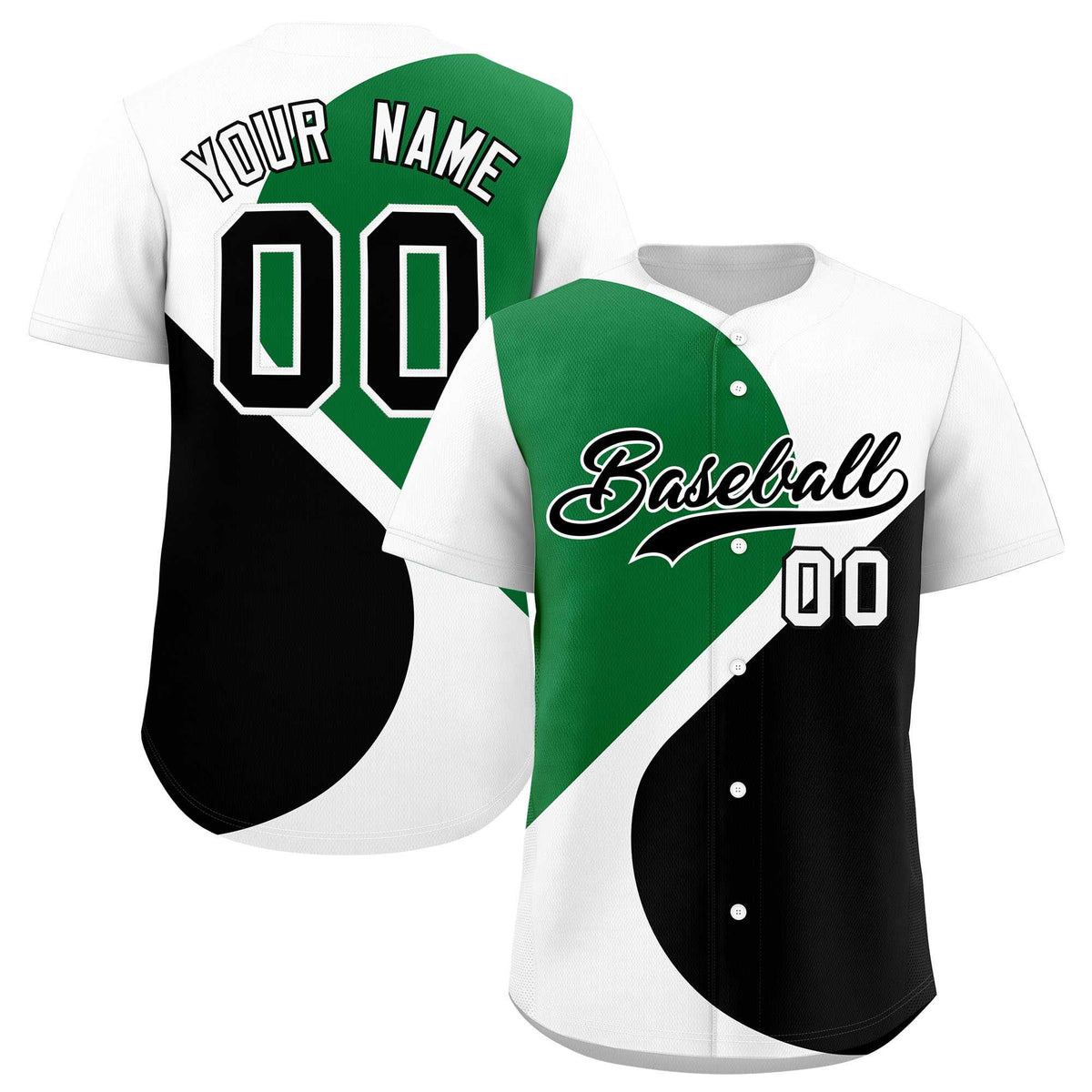 Custom White Kelly Green-Black Color Block Personalized Half Heart Pattern Authentic Baseball Jersey| KXKSHOP