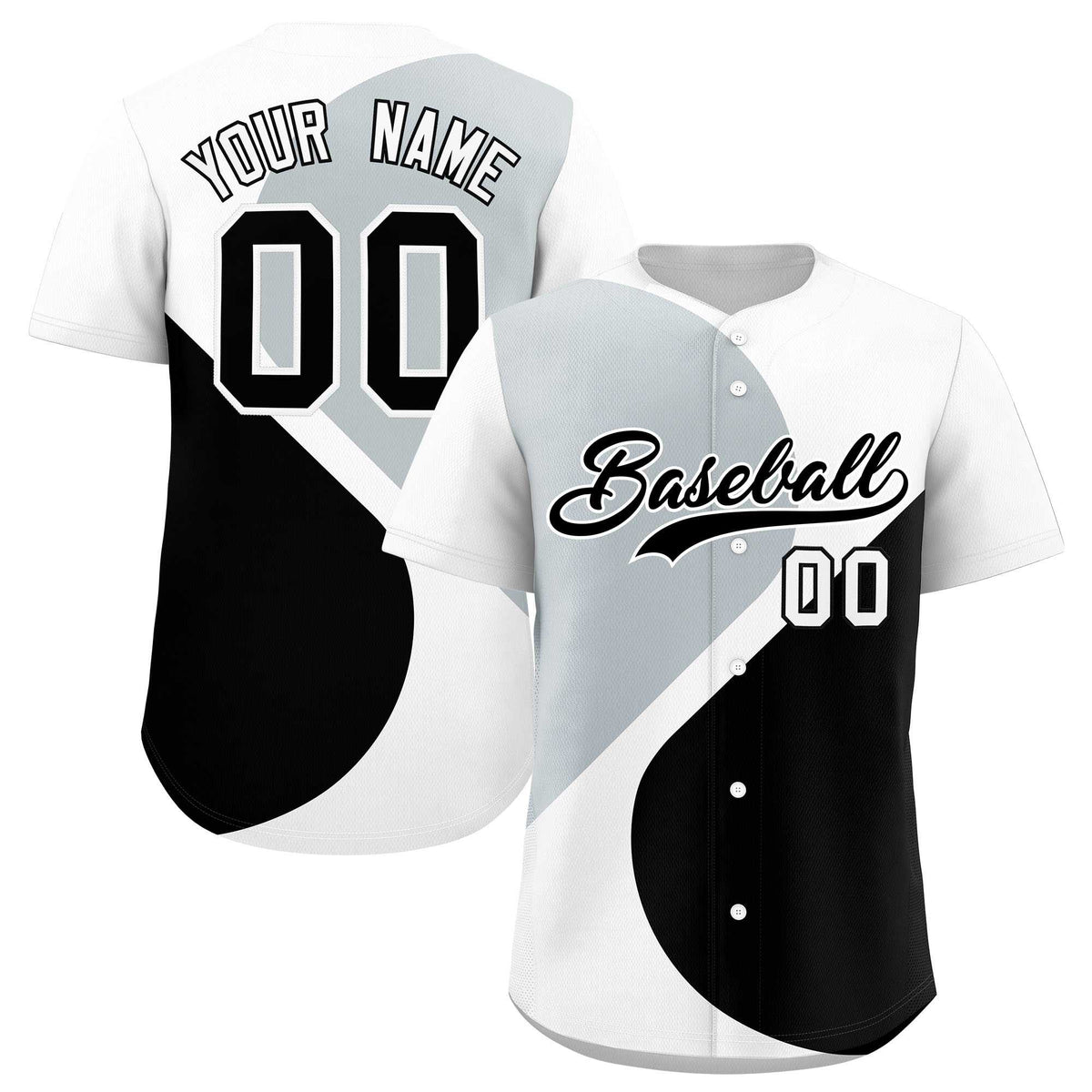 Custom White Silver-Black Color Block Personalized Half Heart Pattern Authentic Baseball Jersey| KXKSHOP