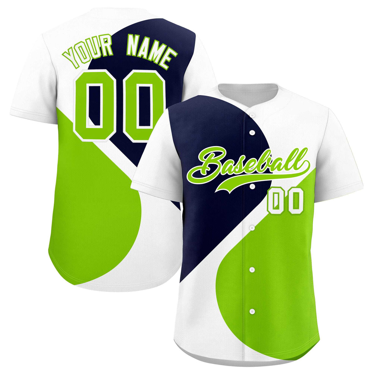 Custom White Navy-Neon Green Color Block Personalized Half Heart Pattern Authentic Baseball Jersey| KXKSHOP