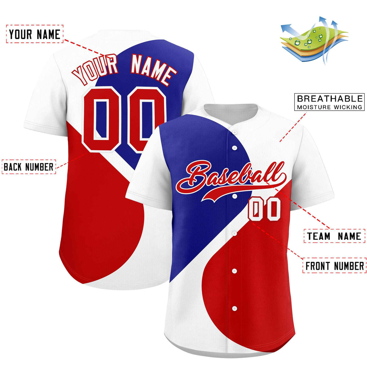 Custom White Royal-Red Color Block Personalized Half Heart Pattern Authentic Baseball Jersey| KXKSHOP