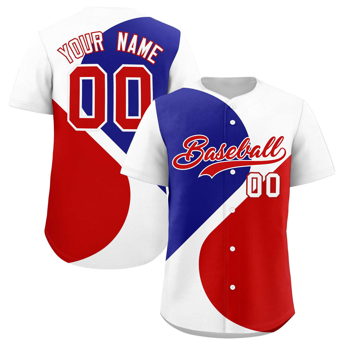 Custom White Royal-Red Color Block Personalized Half Heart Pattern Authentic Baseball Jersey| KXKSHOP