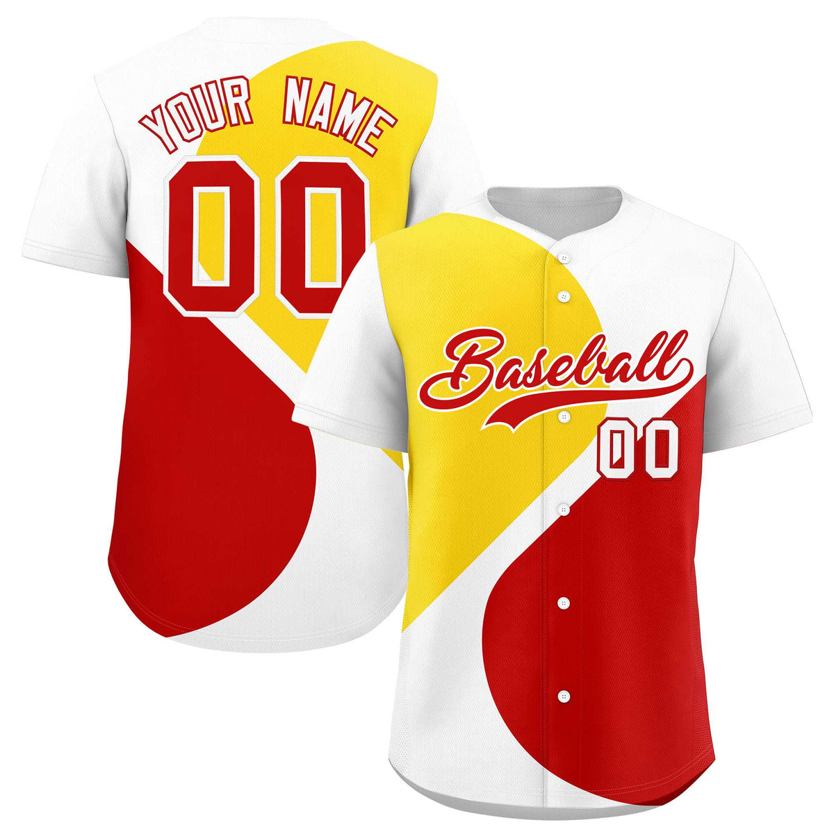 Custom White Gold-Red Color Block Personalized Half Heart Pattern Authentic Baseball Jersey| KXKSHOP